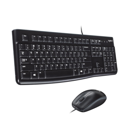 Logitech MK120 Wired Keyboard and Mouse Combo for Windows, Optical Wired Mouse, Full-Size Keyboard, USB Plug-and-Play, Compatible with PC, Laptop - Black
